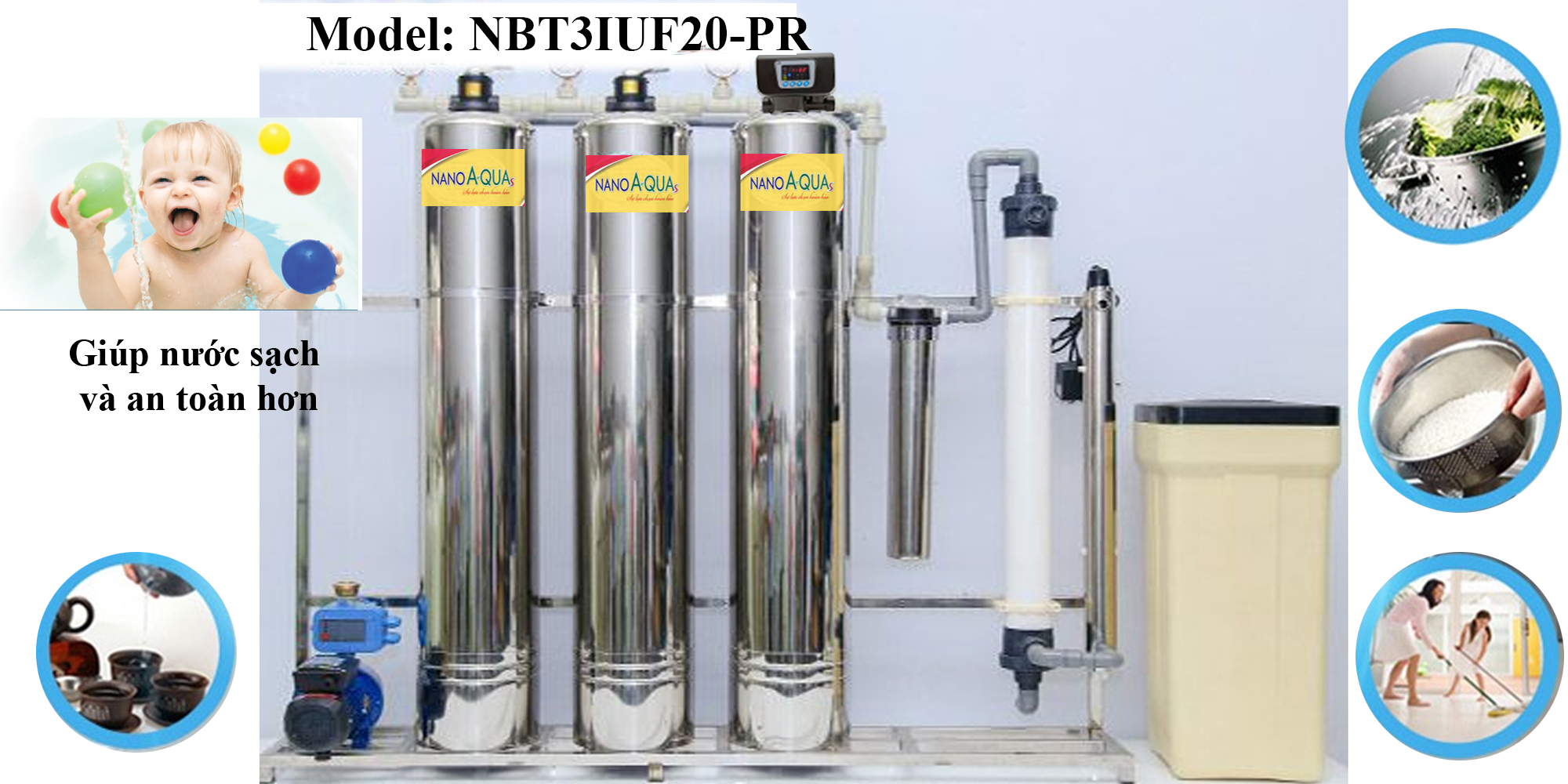 Lọc nước sinh hoạt với 3 cột inox 2000 lít/giờ NanoAquas-PRO