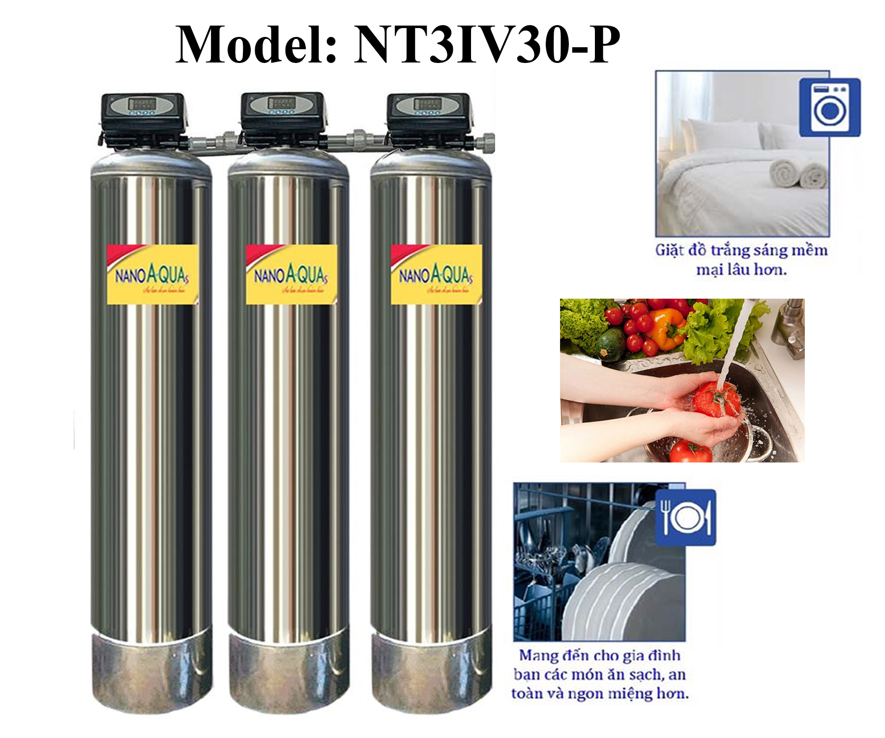 Hệ thống lọc nước tổng 3 cột inox 3000 lít/giờ NanoAquas-PLUS tự động
