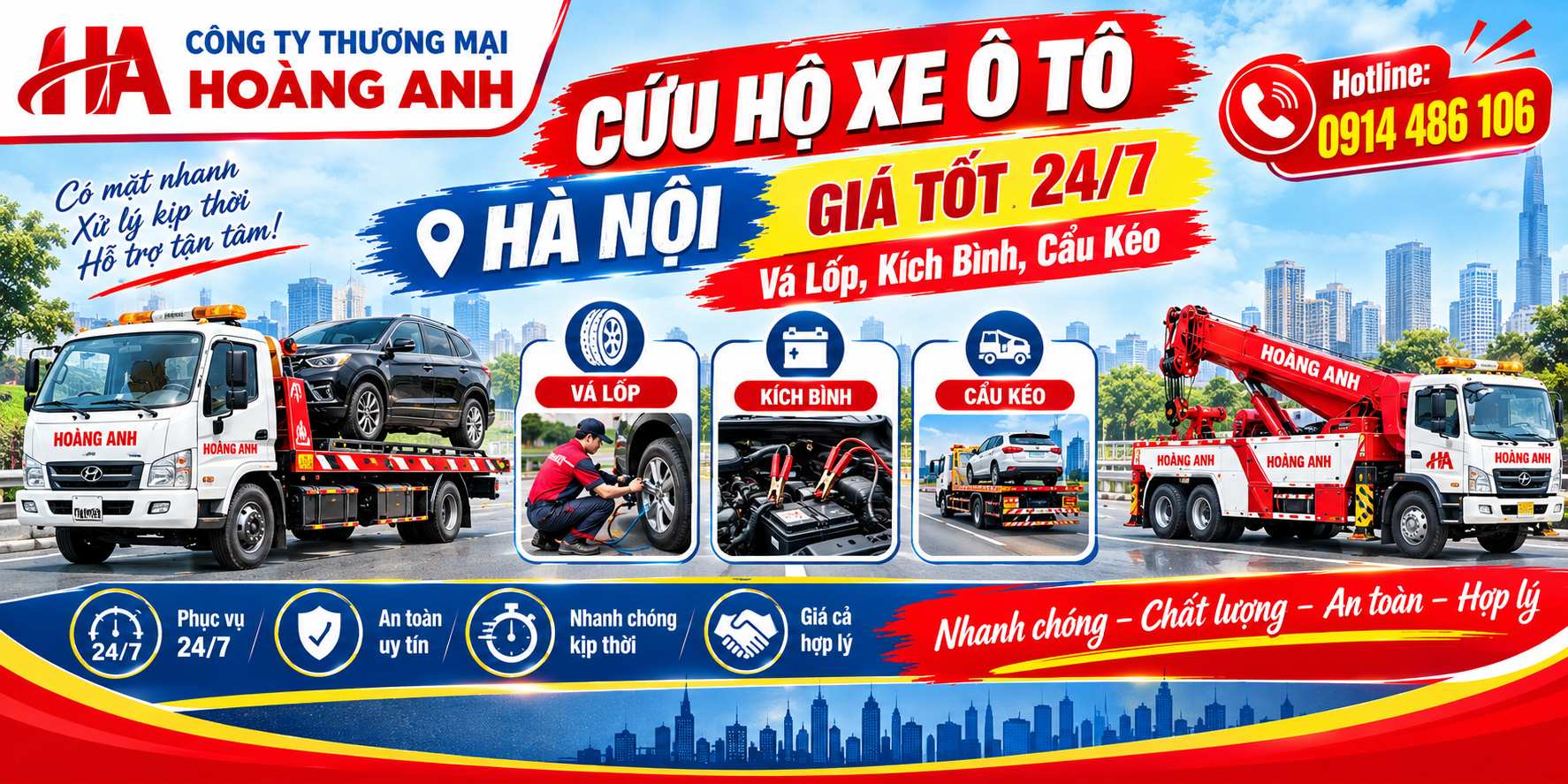 Cứu Hộ Xe Ô Tô Hà Nội Giá Tốt 24/7 - Vá Lốp, Kích Bình, Cẩu Kéo