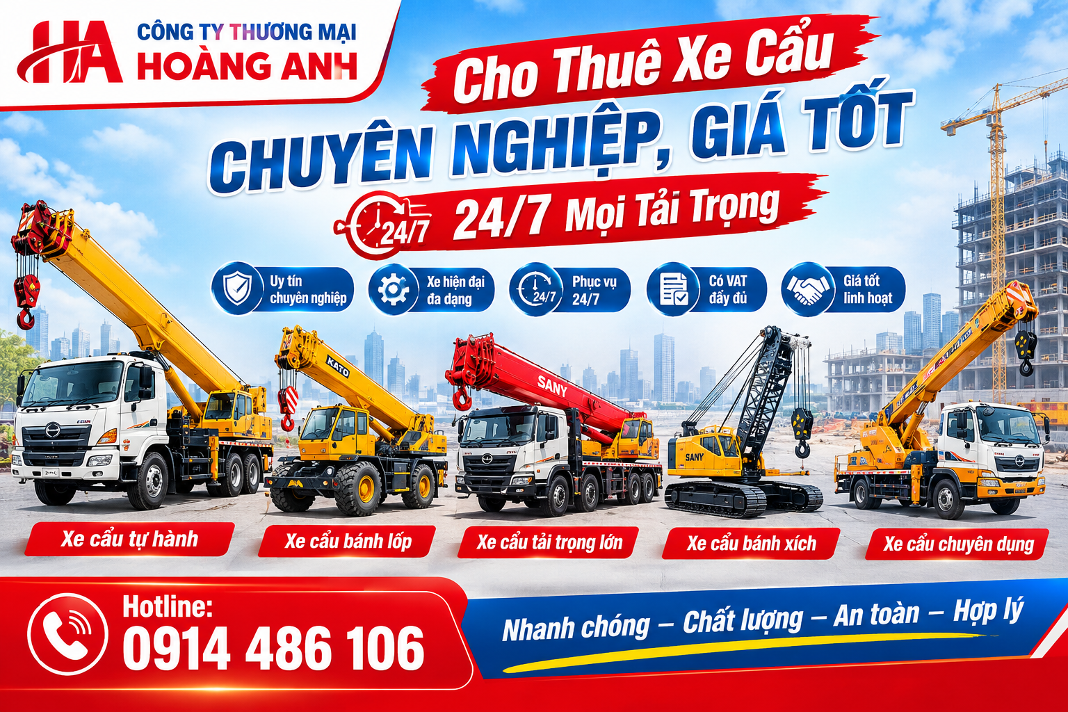 Cho Thuê Xe Cẩu Chuyên Nghiệp, Giá Tốt 24/7 Mọi Tải Trọng