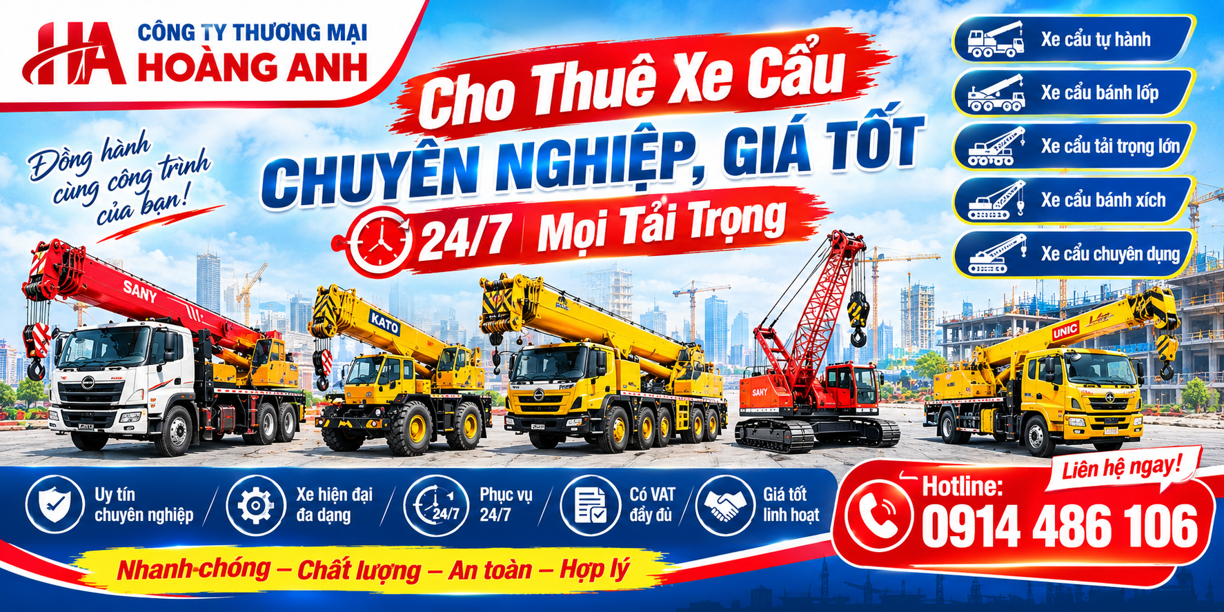 Cho Thuê Xe Cẩu Chuyên Nghiệp, Giá Tốt 24/7 Mọi Tải Trọng